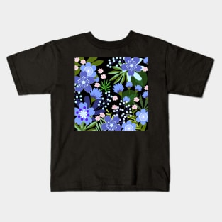 Forget-Me-Not Blooms_Black Background Kids T-Shirt